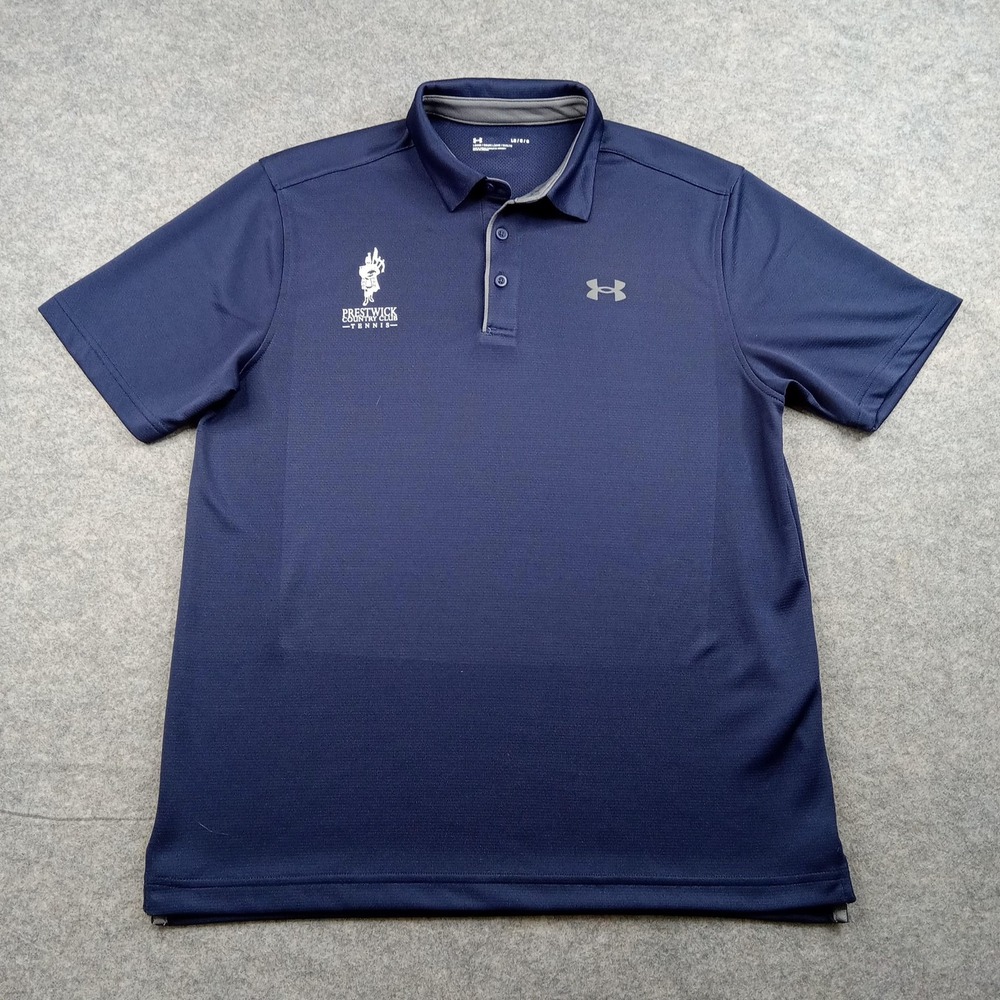 Under Armour Polo Shirt Mens Large Navy Blue Brunswick Athletics Golf Logo